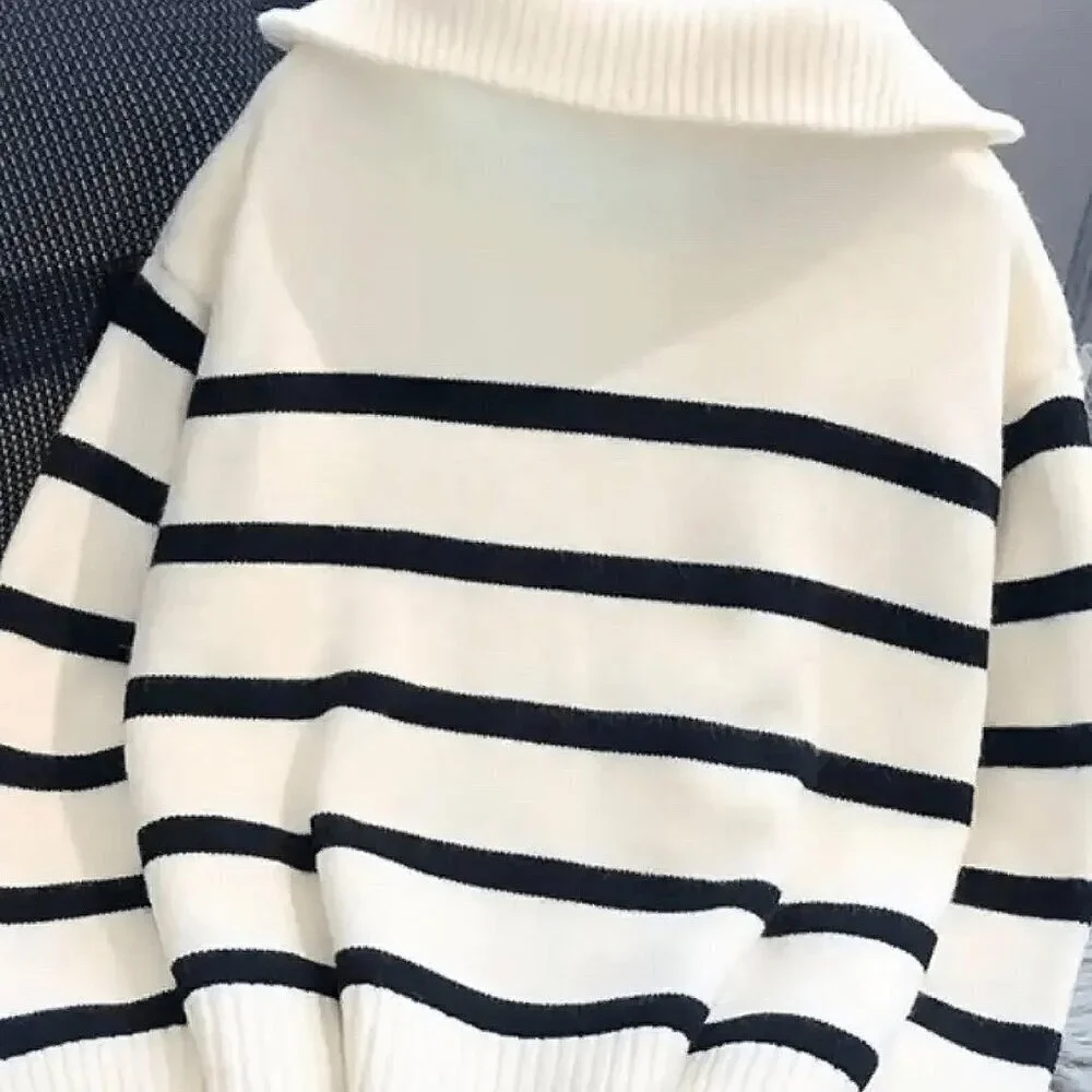 Casual Womens Striped Crew Neck Pullover Sweater Long Sleeve Top